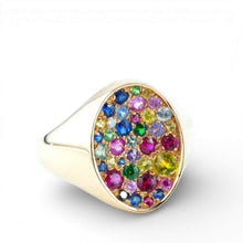 Carica l'immagine nel visualizzatore di Gallery, Anello Chevalier in oro rosa 18 carati con zaffiri multicolor, rubini e smeraldi - Rosso Veneziano Gioielli