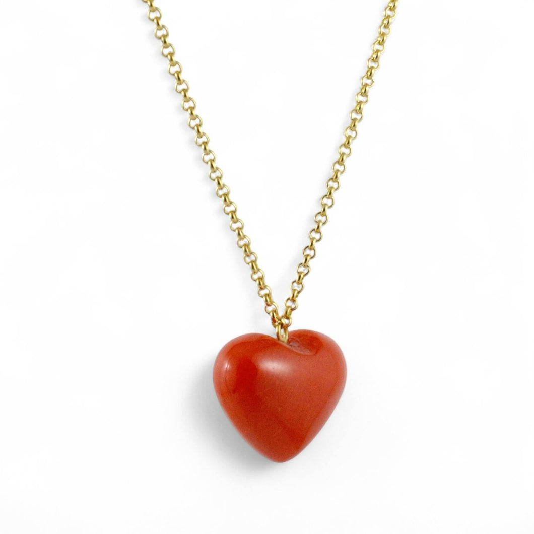 Collana donna in oro giallo con cuore di corallo
