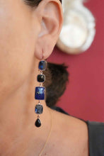 Carica l&#39;immagine nel visualizzatore di Gallery, Orecchini da donna pendenti in argento rosa con lapis, onice e quarzi
