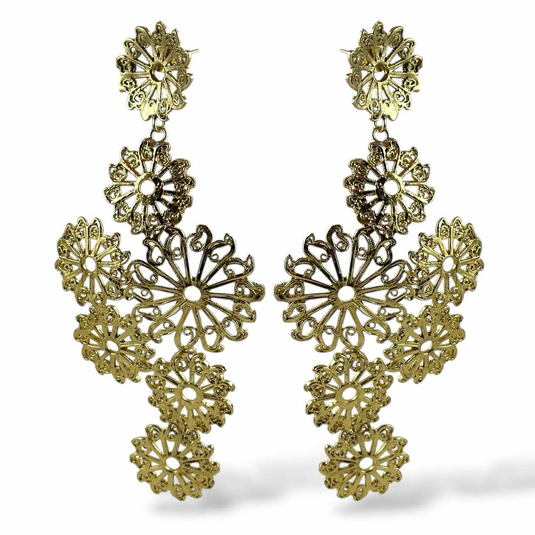 Grandi Orecchini Floreali in Bronzo Dorato