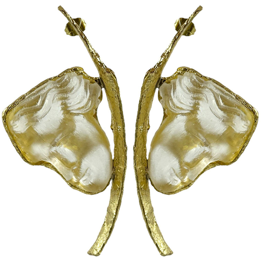 Orecchini scultura in bronzo dorato e resina