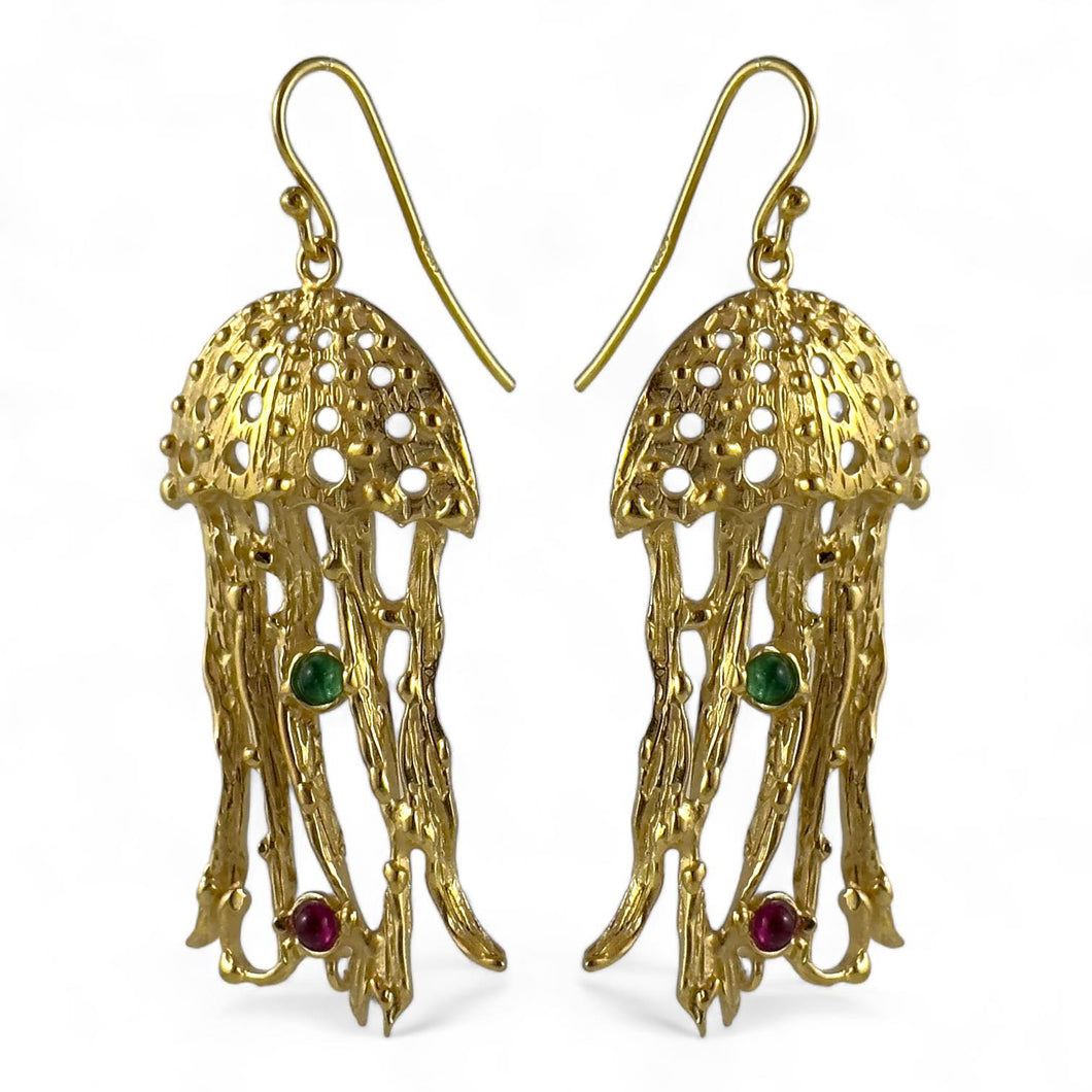 Orecchini con meduse pendenti in argento dorato
