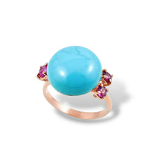 Carica l'immagine nel visualizzatore di Gallery, Anello in Oro Rosa con Turchese e Rubini – Rosso Veneziano Gioielli
