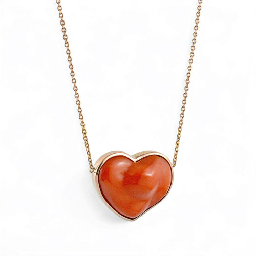 Collana donna in oro rosa con cuore di corallo