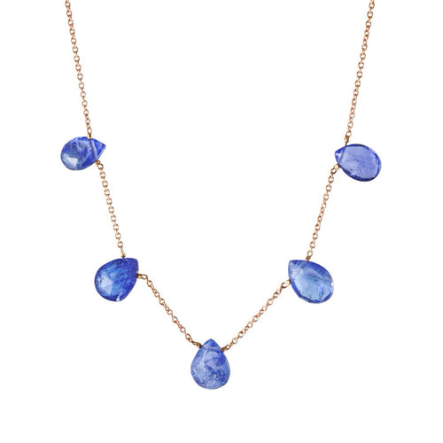 Girocollo donna in oro rosa con cinque gocce di tanzanite