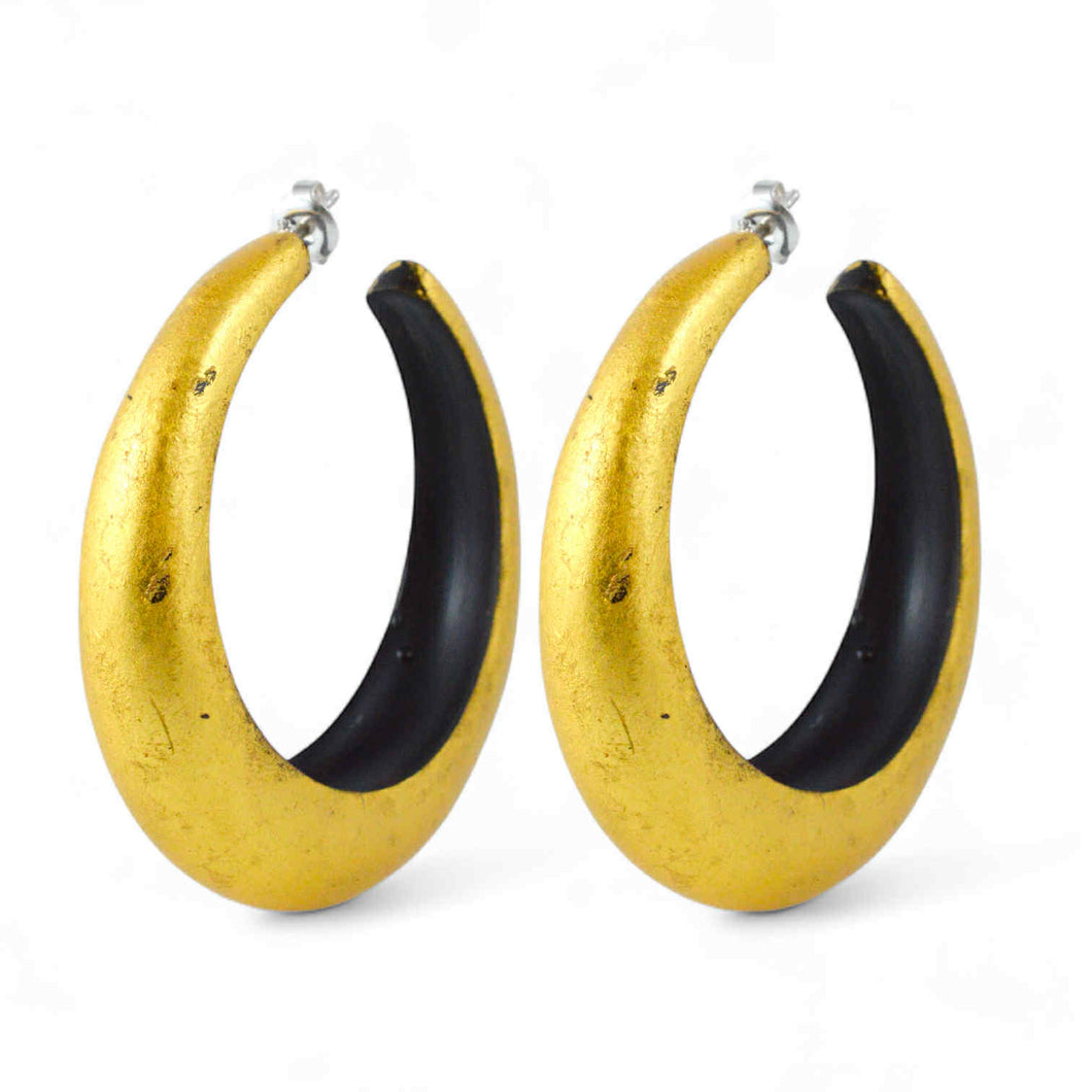 Orecchini a cerchio in ebano con foglia d'oro - Rosso Veneziano Gioielli