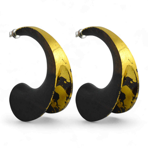 Orecchini a semicerchio in ebano e foglia d'oro - Rosso Veneziano Gioielli