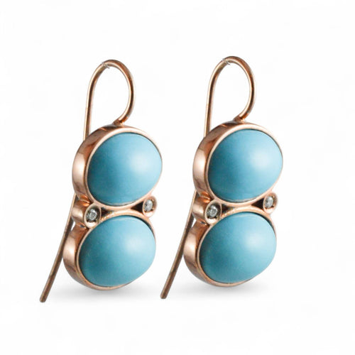 Orecchini da donna in oro rosa con turchese e diamanti