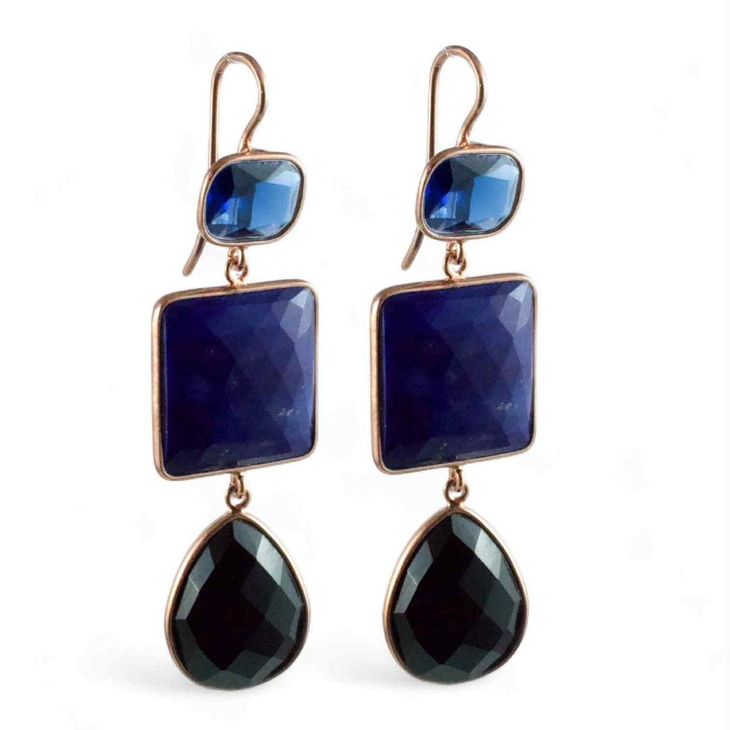 Orecchini da donna pendenti in argento con lapis, onice e quarzi
