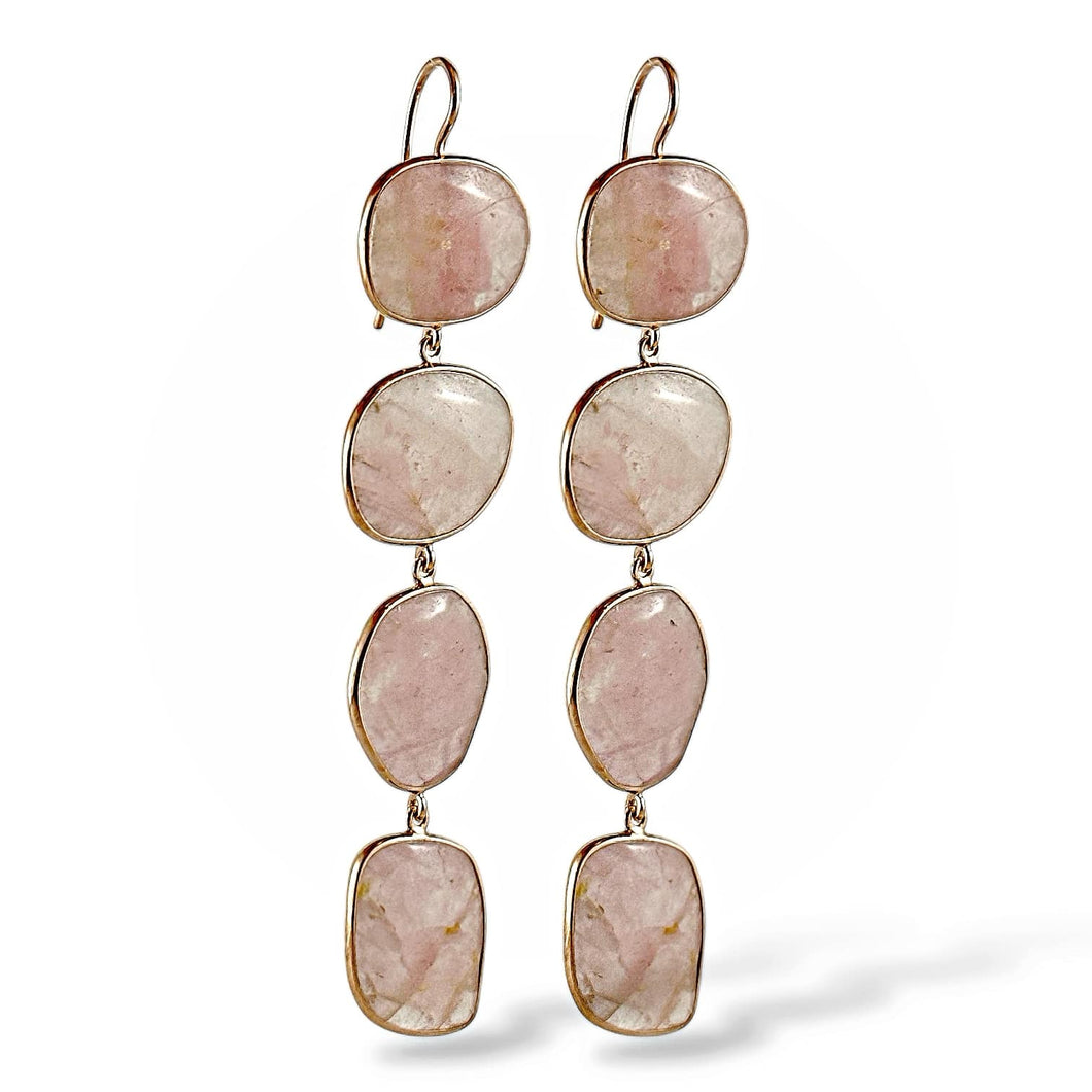 Orecchini da donna pendenti in argento rosa con quarzo rosa