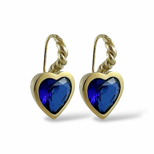 Orecchini donna a forma di cuore in argento dorato con quarzi blu idrotermali
