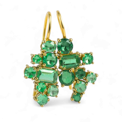 Orecchini donna asimmetrici in oro giallo e smeraldi 