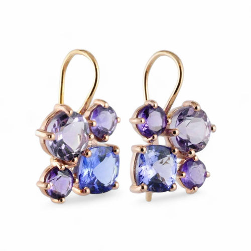 Orecchini donna in oro rosa con ametista e tanzanite