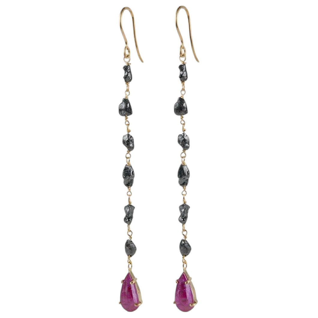 Orecchini in oro rosa 18 kt con rubini a goccia e diamanti grezzi - Rosso Veneziano Gioielli