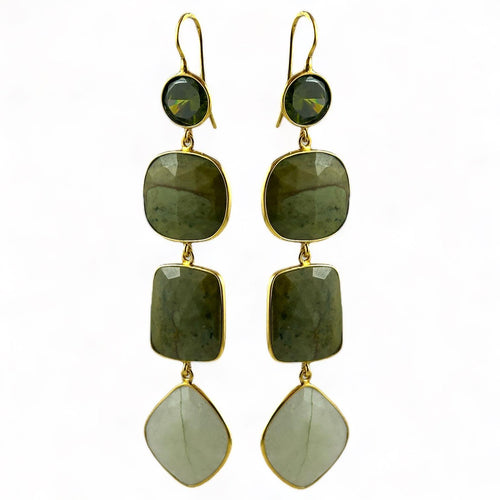 Orecchini pendenti in argento dorato con diaspro verde