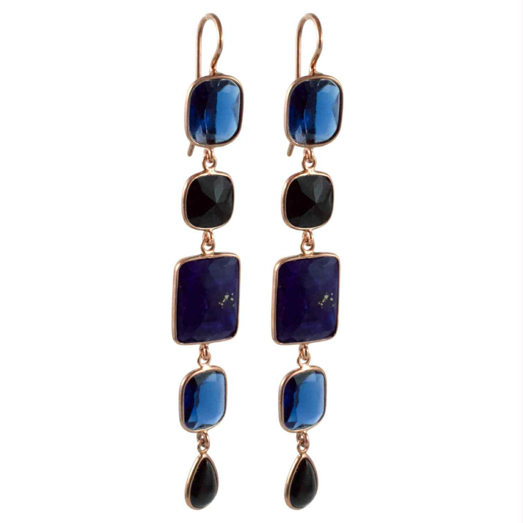 Orecchini da donna pendenti in argento rosa con lapis, onice e quarzi 